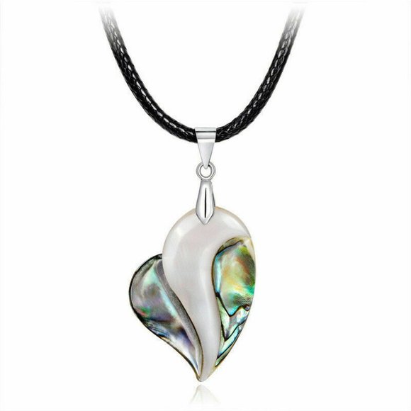 Abalone Paua Shell Heart Pendant Necklace - Picture 4 of 4